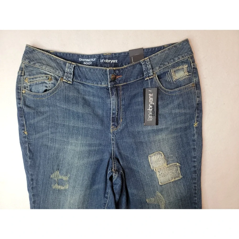 Lane Bryant Distinctly Boot Cut Jeans‎ Sz 20 Patchwork Distressed Stretch NWT